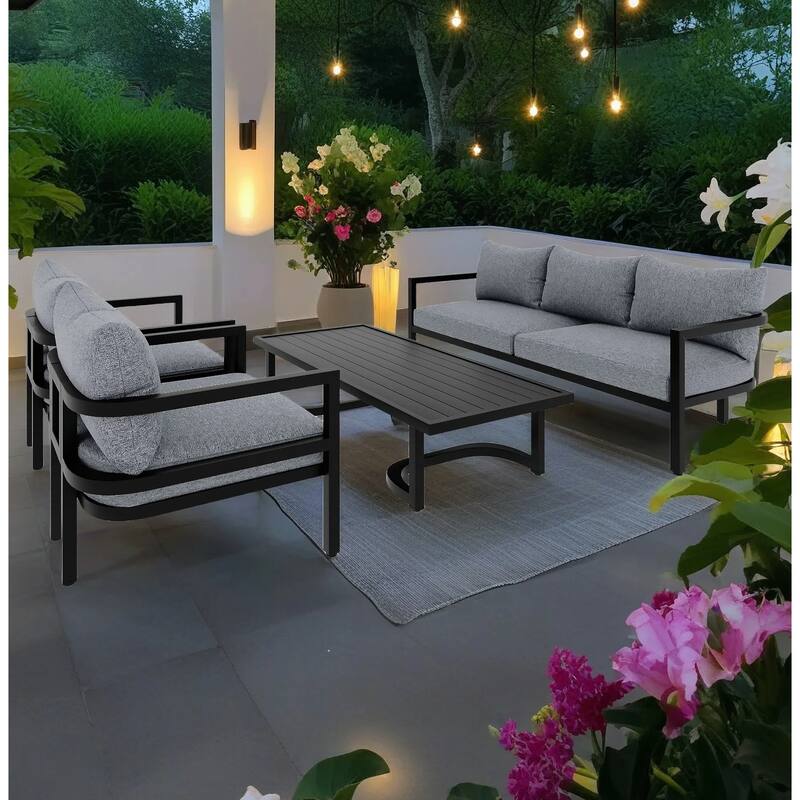 4-Piece Outdoor 5-Seater Steel Cnversation Sofa Set with Coffee Table, Waterproof, Anti-rust and Anti-UV - Gray