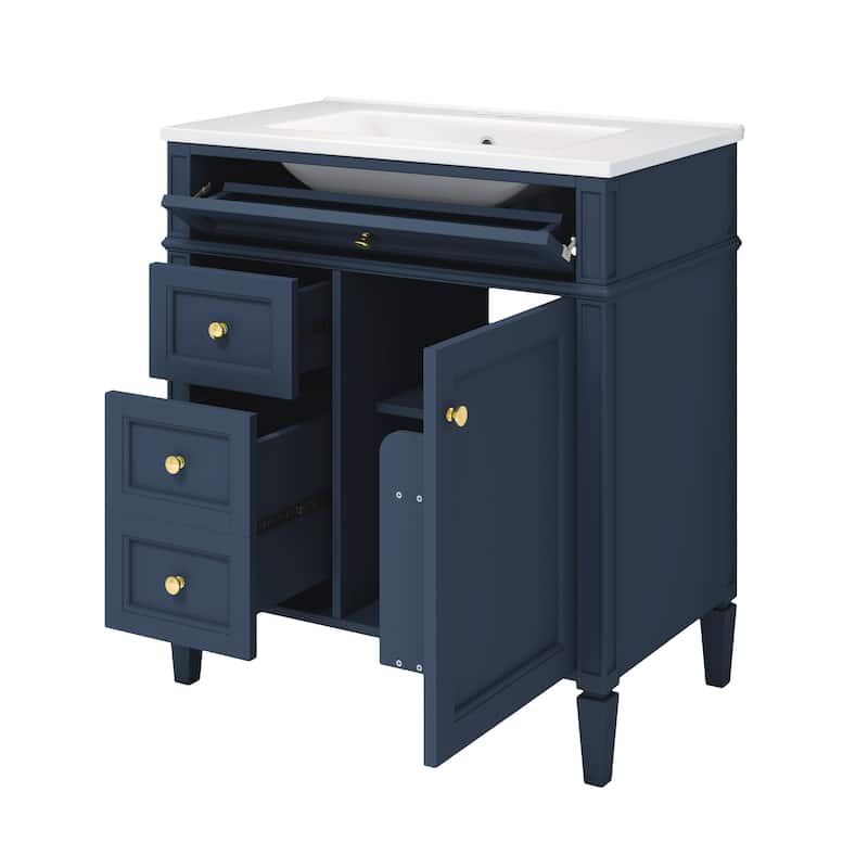 Bathroom Vanity with Top Sink, Bathroom Storage Cabinet with 2 Drawers and 1 Door, Bathroom Vanities with 1 Tip-out Drawer