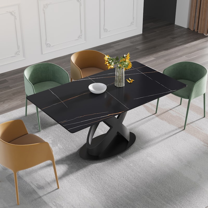 63"Antique White Sintered Stone Table with X Shape Legs