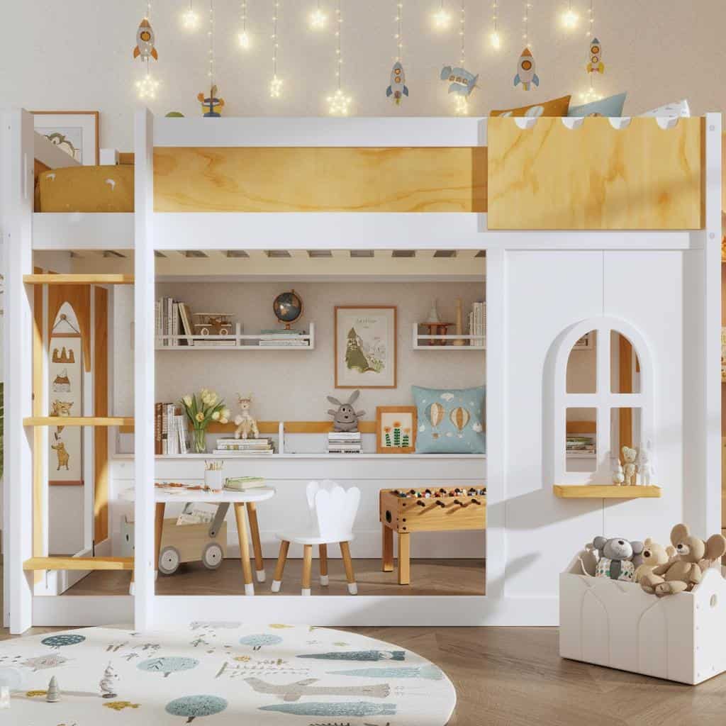 loft bunk bed with dresser Harper & Bright Designs White Twin Size Wooden Drawers, Cabinet, Shelves and Desk LP000505AAK Since all of our furniture is handmade Loft Bed with Desk w/Staircase