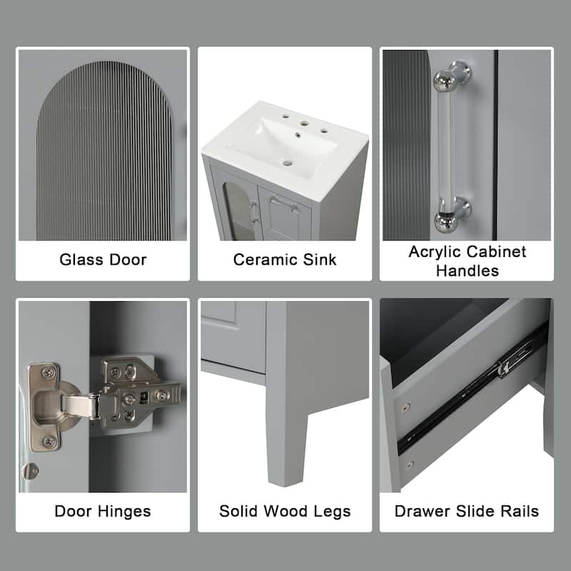 24 in. W x 33 in. H Solid Wood and MDF Bathroom Vanity with Ceramic Sink, Door and Drawers