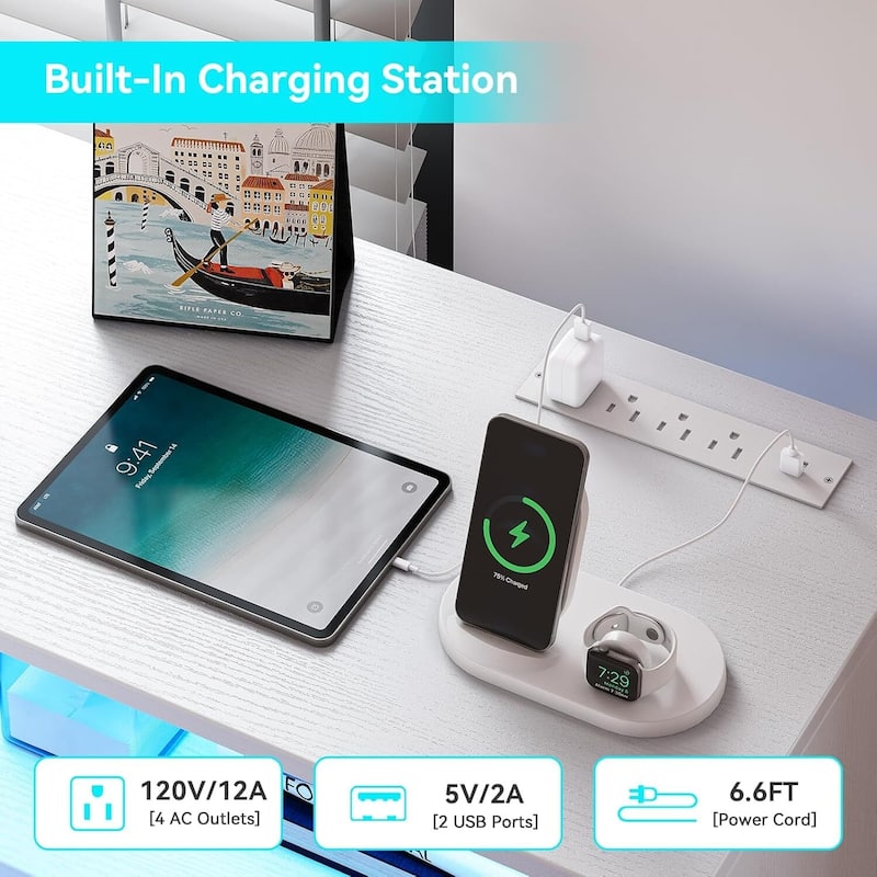 Wooden Long Dresser with Led Lights