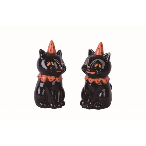 Transpac Dolomite 4 in. Black Halloween Vintage Cat Salt and Pepper Set of 2