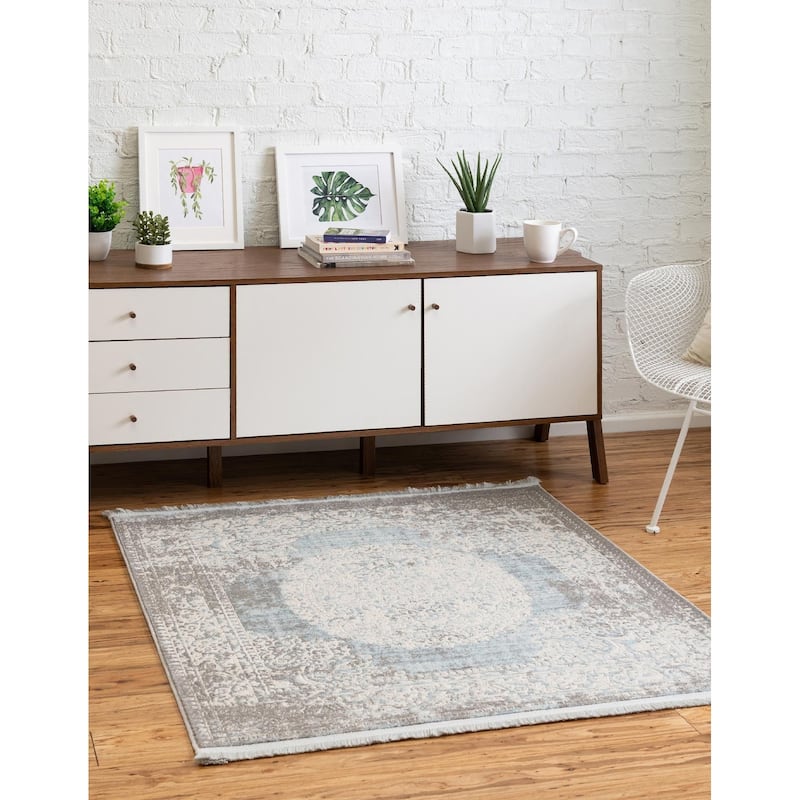 Contemporary Franbu Collection Area Rug - Light Blue - 4' Square