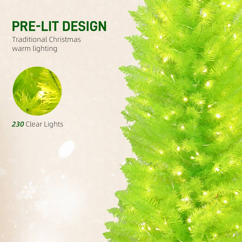 HOMCOM 6ft Whimsical Xmas Tree: Red Ball, 230 LED, 555 Tips, Metal Base, Green