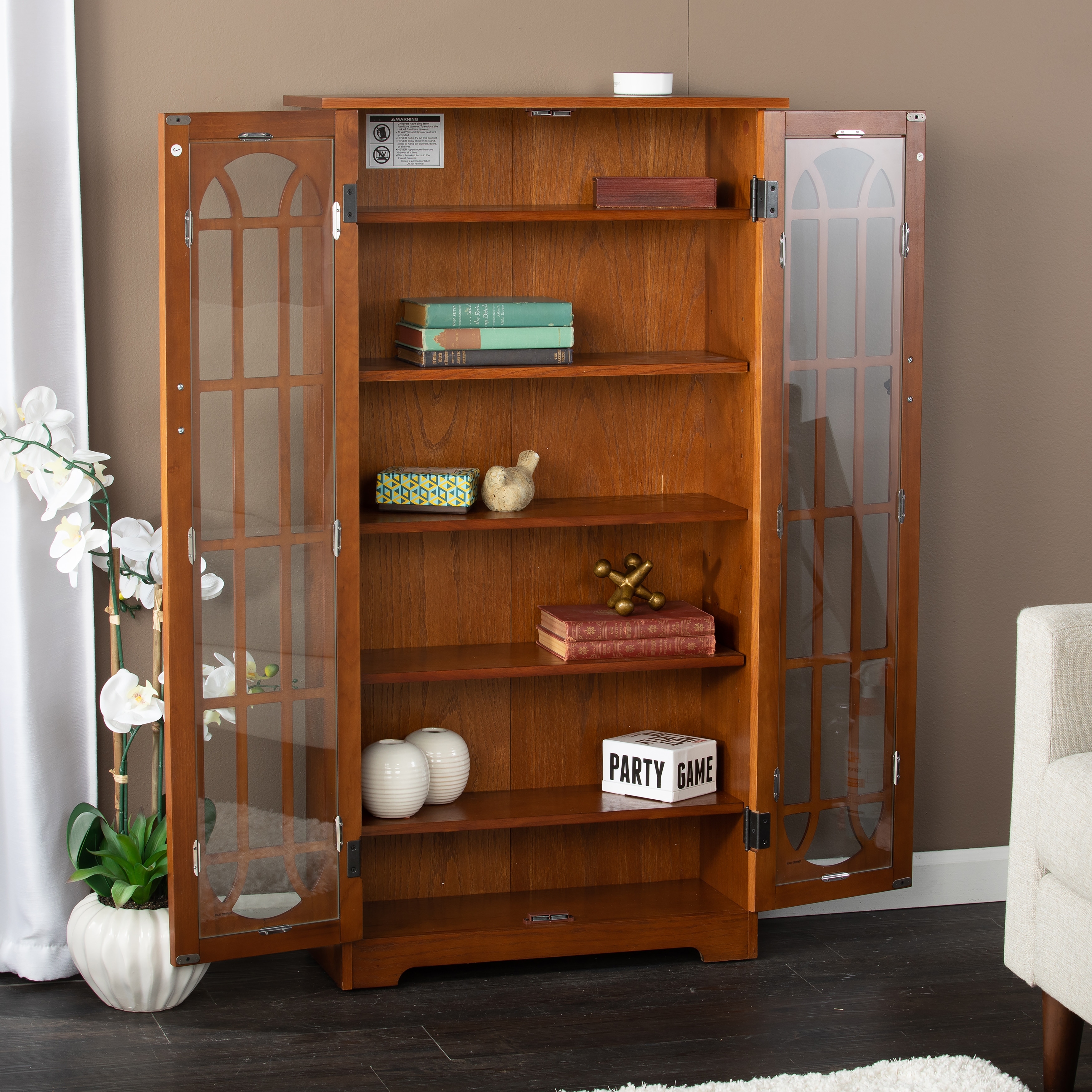 SEI Furniture Cache 6-shelf Red Oak Media Cabinet - Overstock