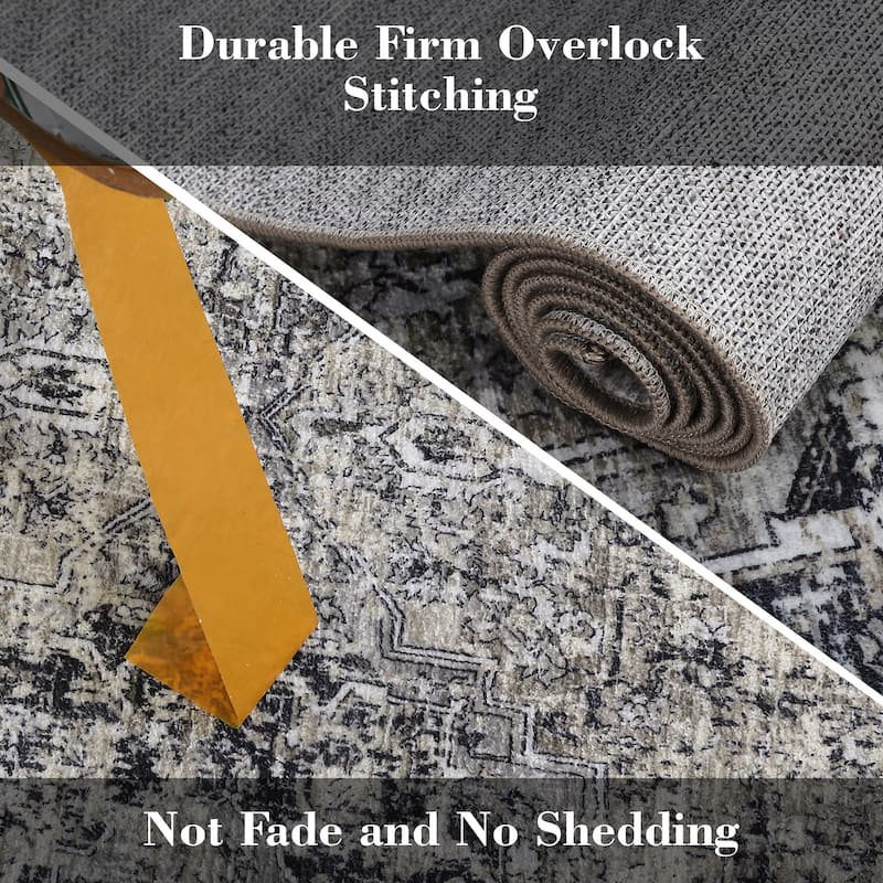 Machine Washable Area Rug Vintage Medallion Rugs Non Slip Low Pile Bedroom Rug