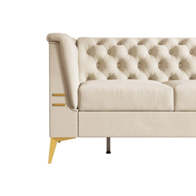 82'' Modern Velvet 3-Seater Couch with Tufted Design and Gold Metal Legs