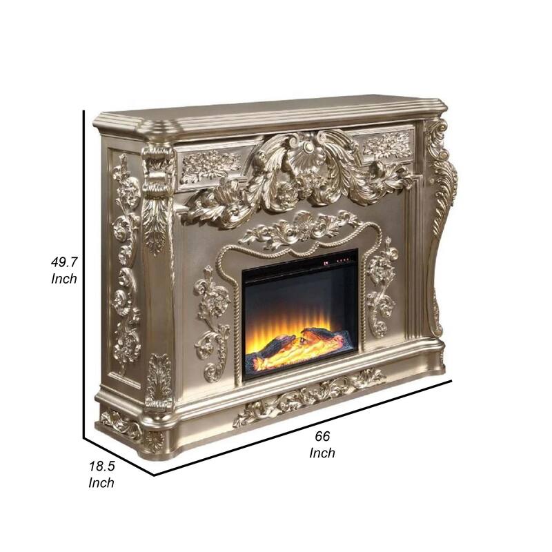 Esen LED Electric Fireplace, Scrolled Classical Silver Wood, 66 Inch