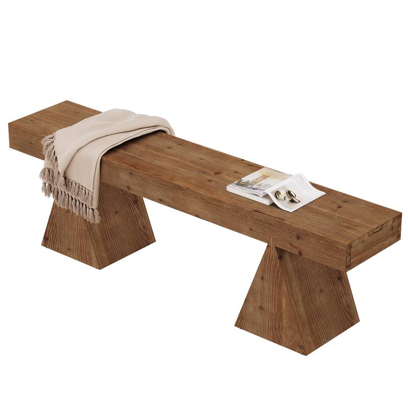 63" Solid Wood Bench, End of Bed Bench, Farmhouse Entryway Benches for Bedroom, Hallway, Kitchen