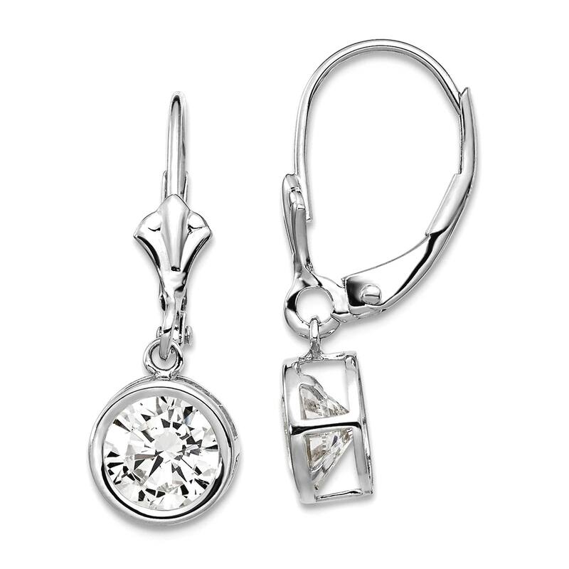 Curata 14k White Gold 6mm Bezel-set Round Genuine Gemstone Leverback Earrings - 25x7mm - Cubic Zirconia