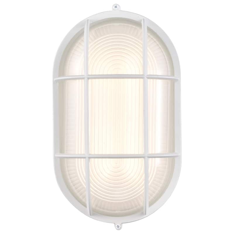 LED Oval Bulk Head Fixture White Finish with White Glass