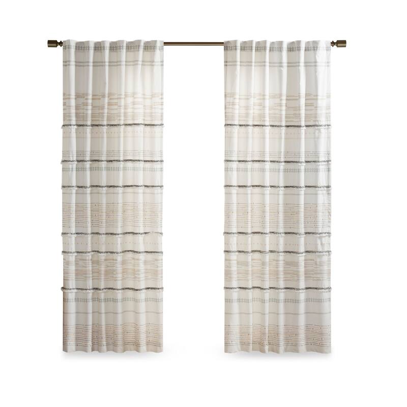 INK+IVY Nea Natural Cotton Printed Window Panel with tassel trim and Lining