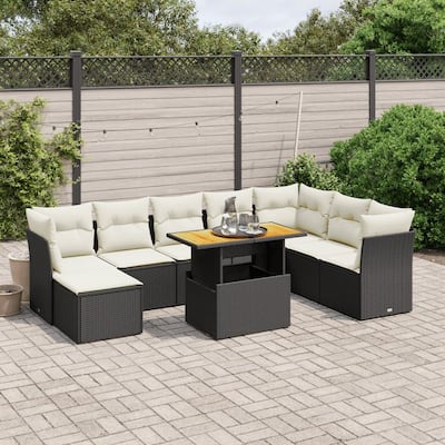vidaXL Patio Sofa Set with Cushions Outdoor Furniture 9 Piece Poly Rattan - 21.7 x 39.4 x 28.7 in