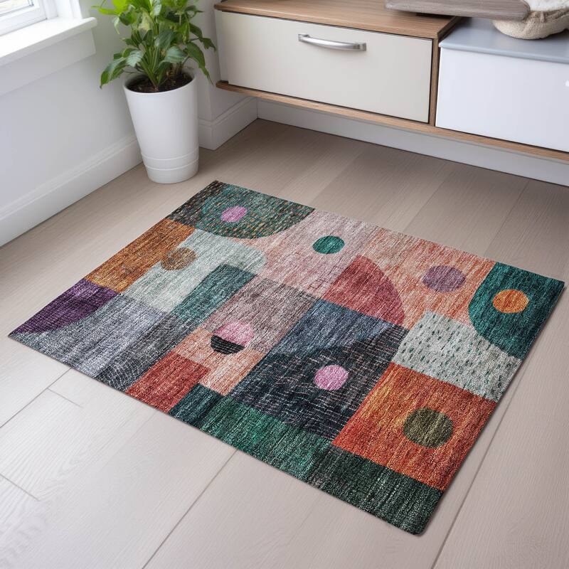 Premium Washable Super Soft Modern Retro Mayfield Rug - Orange - 1'8" x 2'6"