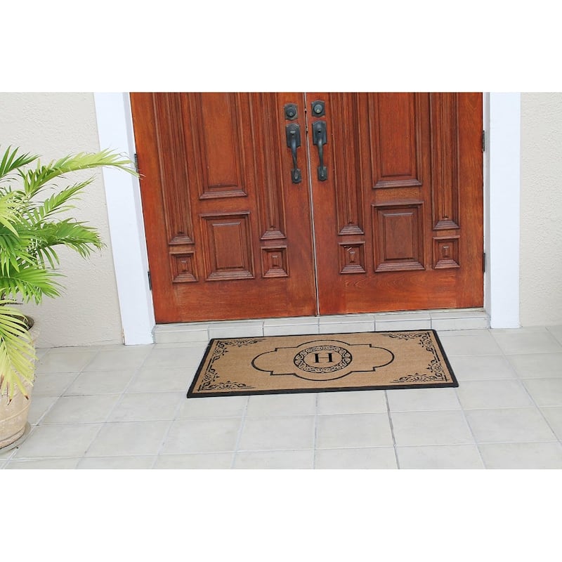 A1HC Natural Coir Hand-crafted Abrilina Monogrammed Double Doormat
