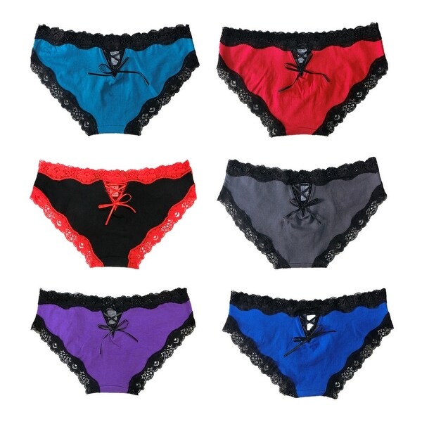Womens Underwear Cotton Lace Trim Bikini Panties Pack