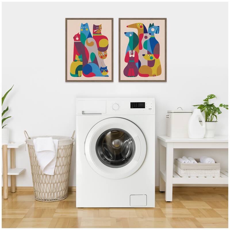 Kate and Laurel Retro Cats & Dogs 2 Piece Framed Canvas Wall Art Set by Rachel Lee