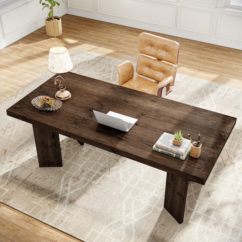 63" Solid Wood Executive Desk, Home Office Computer Study Writing Table for Office Conference Room