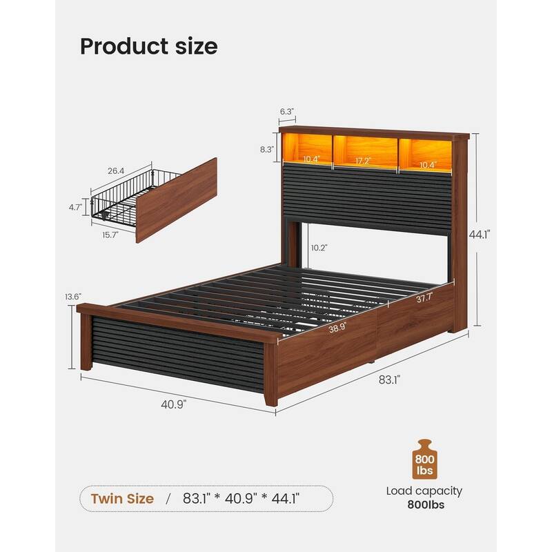 Bed Frames 4 Storage Drawers Storage Headboard Charging Station Metal Slats