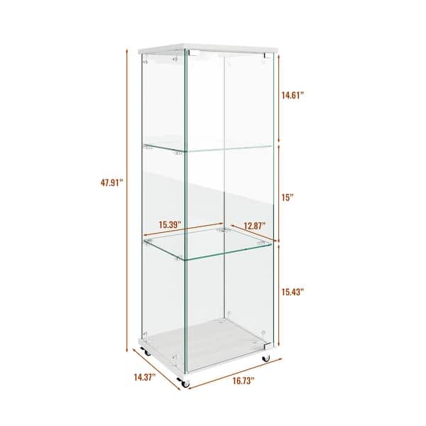dimension image slide 12 of 24, Glass Display Cabinet with Doors & Locks, Acrylic Shelves, Floor Standing Storage Showcase for Home or Office