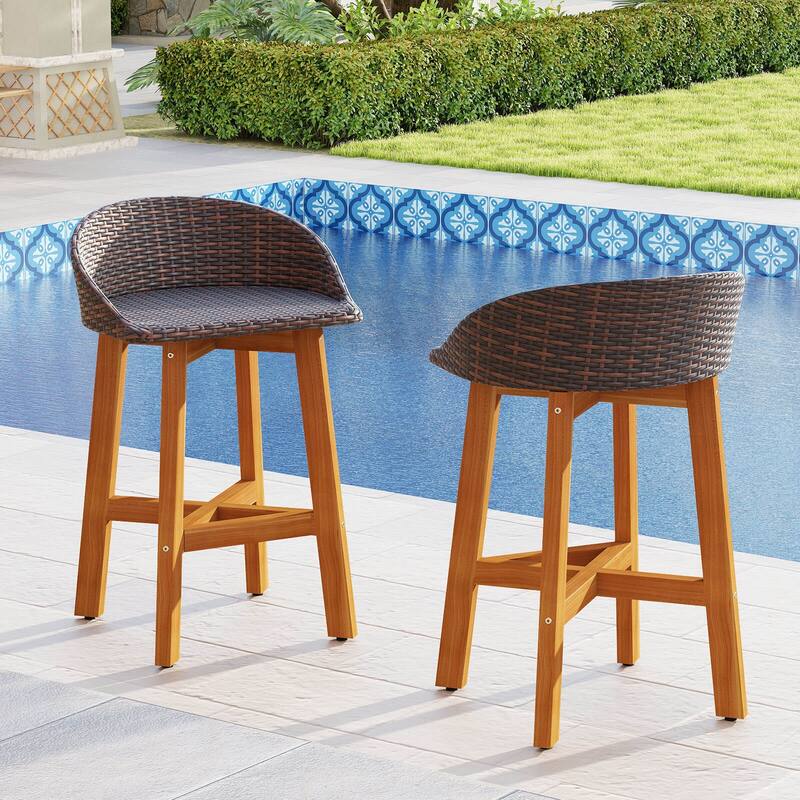 Costway Outdoor Faux Rattan Bar Chairs Set of 2/4 Solid Acacia Wood - See Details