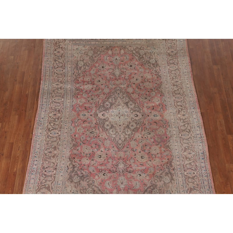 Traditional Mashad Persian Vintage Area Rug Hand-Knotted Wool Carpet - 6'4"x 9'7"