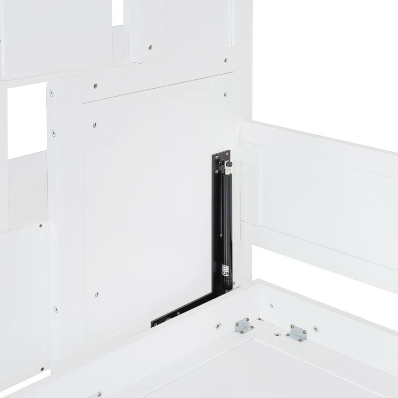 Full Size Convertible Murphy Bunk Bed with Hydraulic Lift, Built-in Desk & Storage Staircase, Space-Saving Wall Bed