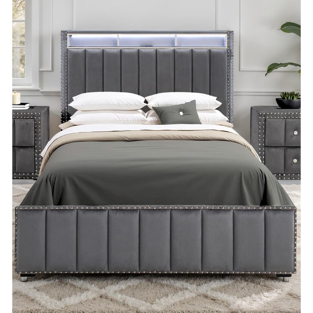 Contemporary LED 1pc Bed Dark Gray Finish