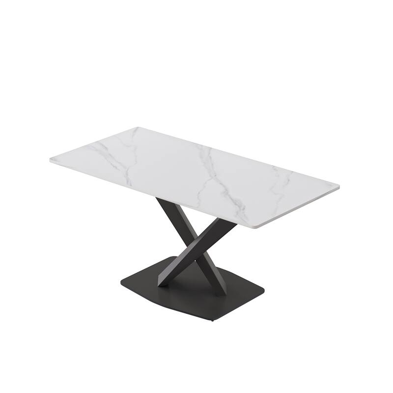 63" Dining Table for 6 with Sintered Stone Tabletop and with X-Shape Carbon Steel Pedestal