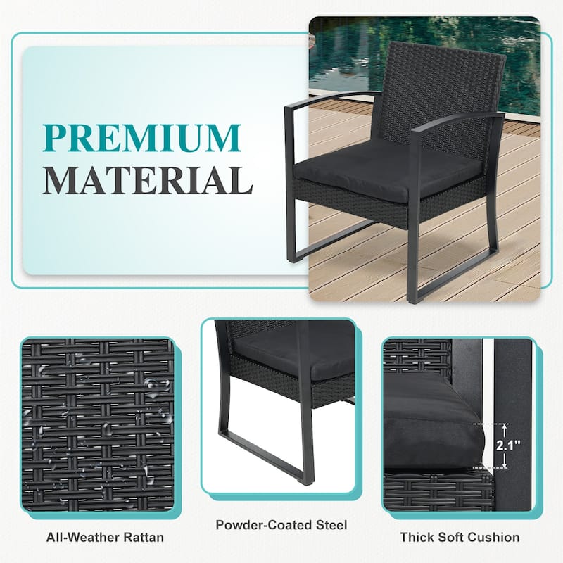 Aoodor 3-Piece Patio Furniture Set, Outdoor Rattan Wicker Chairs and Coffee Table