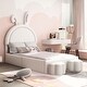 preview thumbnail 4 of 8, Twin Size Upholstered Rabbit-Shape Bed with 2 Storage Stools, Velvet Platform Bed with Cartoon Ears Shaped Headboard, White