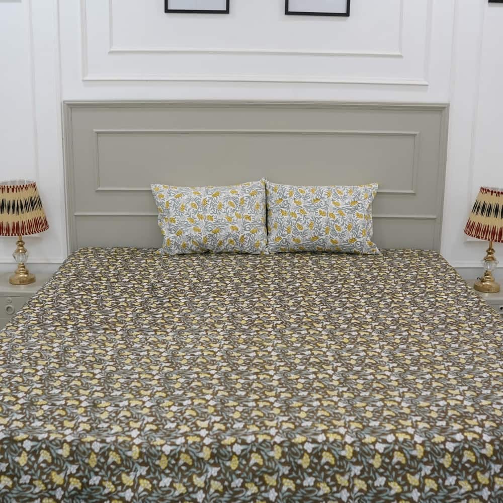 Fabdivine Cotton Hand Block Floral Flat Sheet Bed Room Home Décor Accent Gift