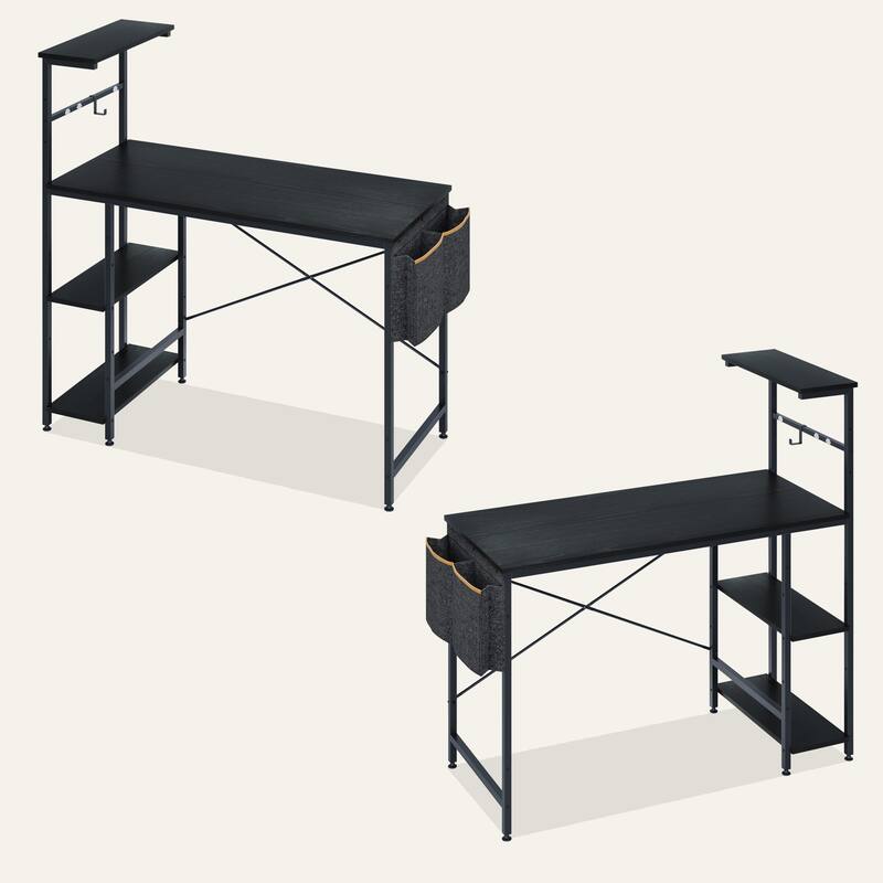 Computer Desk Home Office Desk with LED & Adjustable Shelves