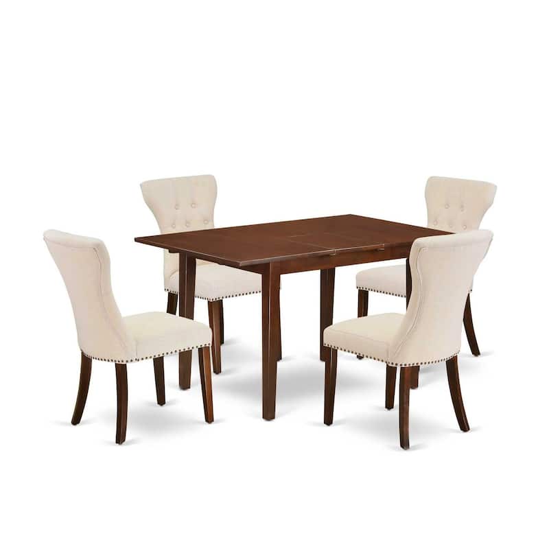 5-Piece Dinette Set - Solid Wood Dining Table & 4 Parson Chairs - Butterfly Leaf Table - Mahogany Finish