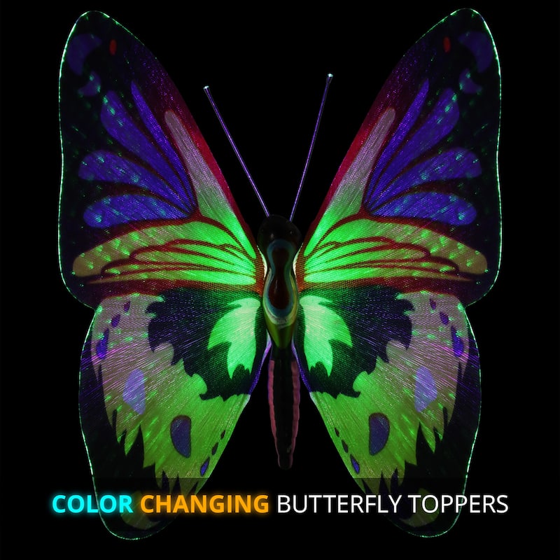 Exhart Solar Fiber Optic Color Changing Butterfly Garden Stake Set of 3 with LED Stake, 5 by 30 Inches