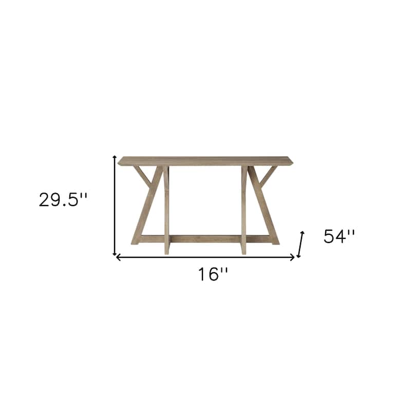 HomeRoots 16" Brown Solid Wood Trestle Console Table - 16.00 in. x 29.50 in. x 54.00 in.