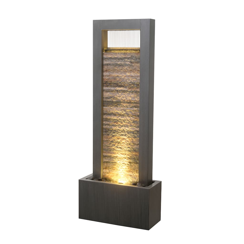 LED Lighted Zen Outdoor Garden Water Fountain with Stone Brick Accent - 48" - Gray