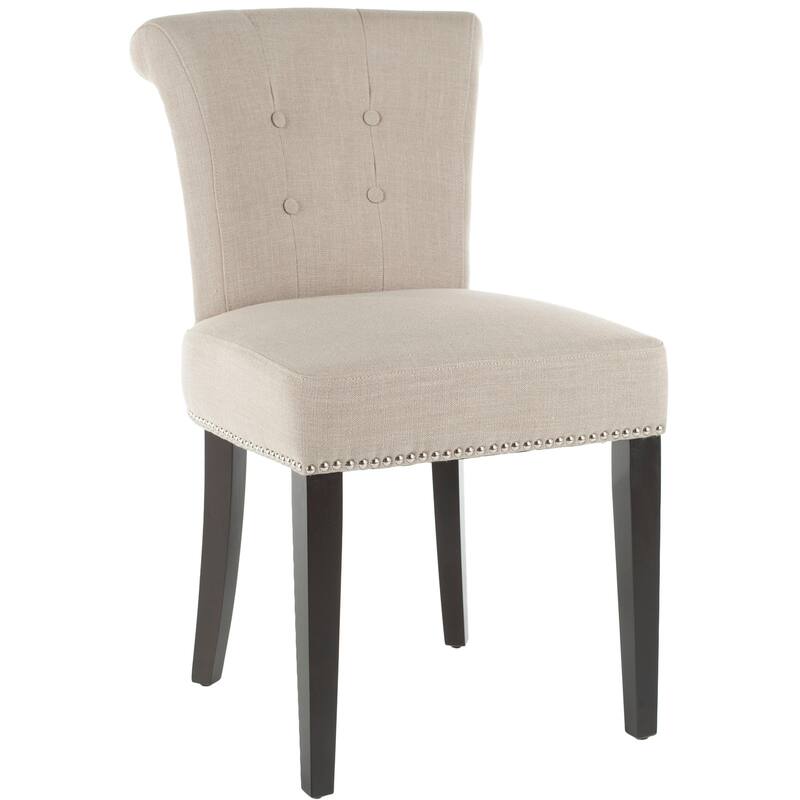 SAFAVIEH Latoyia Beige Linen Nailhead Dining Chair (Set of 2) - 19.5" x 24.2" x 33.4" - 20Wx24Dx33H