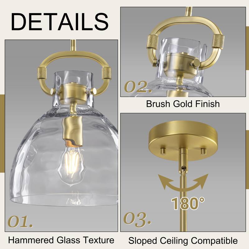 Skystar 1 - Light Single Pendant With Clear Hammered Glass Shade