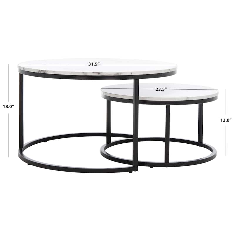 SAFAVIEH Elberta 2 Round Nesting Coffee Table - 43" L x 36" D x 18" H - 32Wx32Dx18H - Marble/Black