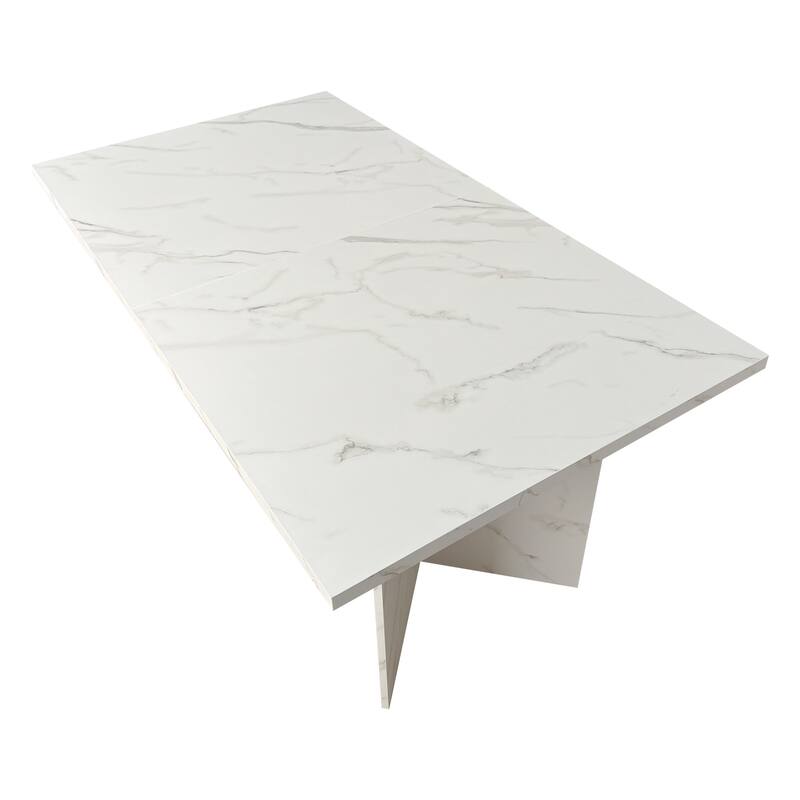 Extendable Dining Table, Wooden Kitchen Table with V-Shaped Legs, Coffee Table with Silent Glide Rails