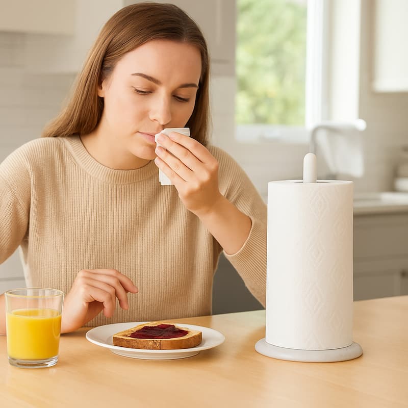 Creative Home White Marble Upright Paper Towel Holder with White Metal Pole