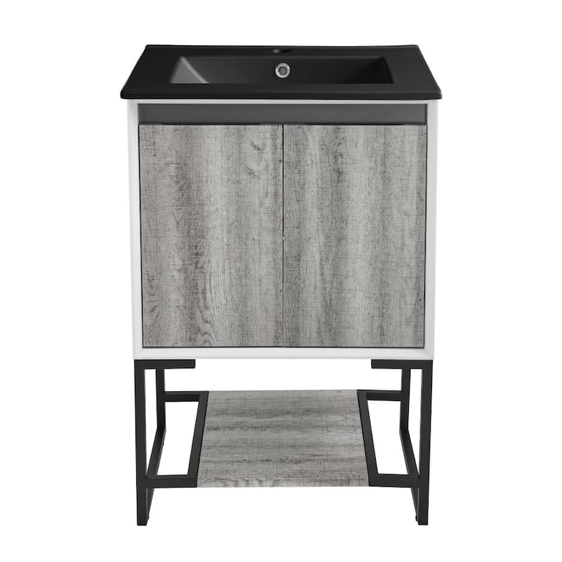 Swiss Madison SM-BV142MB Marseille 24" Free Standing Single Basin - Gray Oak / Matte Black - Ash Finish