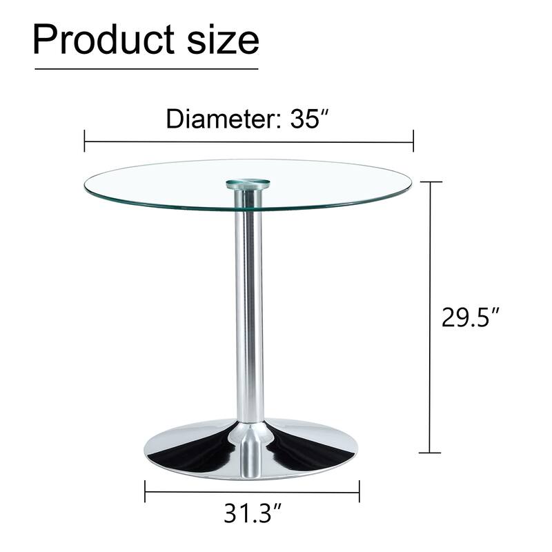Diameter Glass Top And A Modern, Minimalist Round Dining Table With Metal Legs - Silver,Transparent