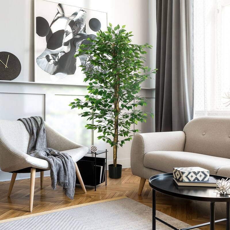 6ft Artificial Ficus with Pot, Indoor Outdoor Fake Plant