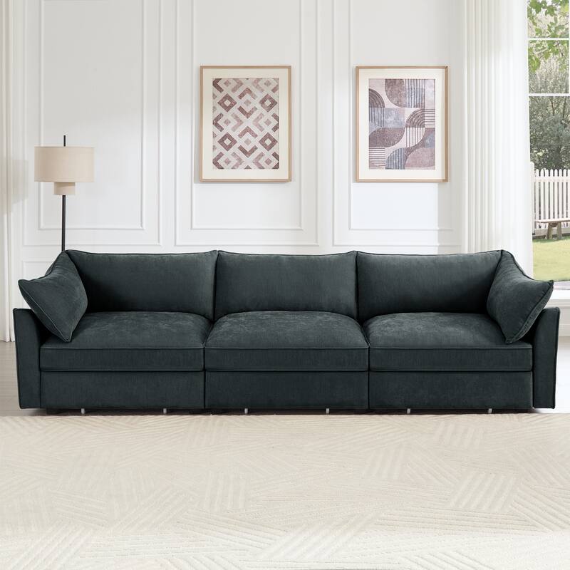 112" Oversized Chenille Modular Sectional Sofa with Pull-Out Storage Drawers, Modern 3-Seater Upholstered Couch for Living Room