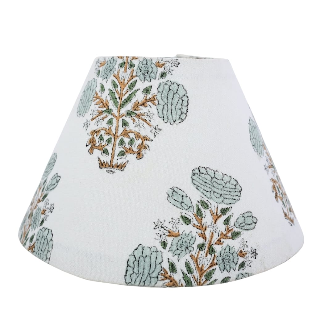 Fabdivine Vintage Swedesh Handmade Floral Block Print Linen Lampshade - Rustic Indian Table Lamp for Living Room, Home Décor