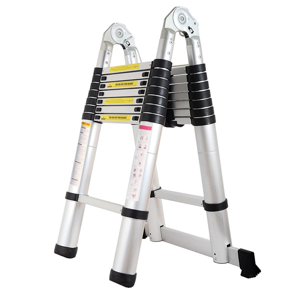 4.4M/5.6M Aluminum Telescoping Extension Ladder A-Frame Folding with Support Bar