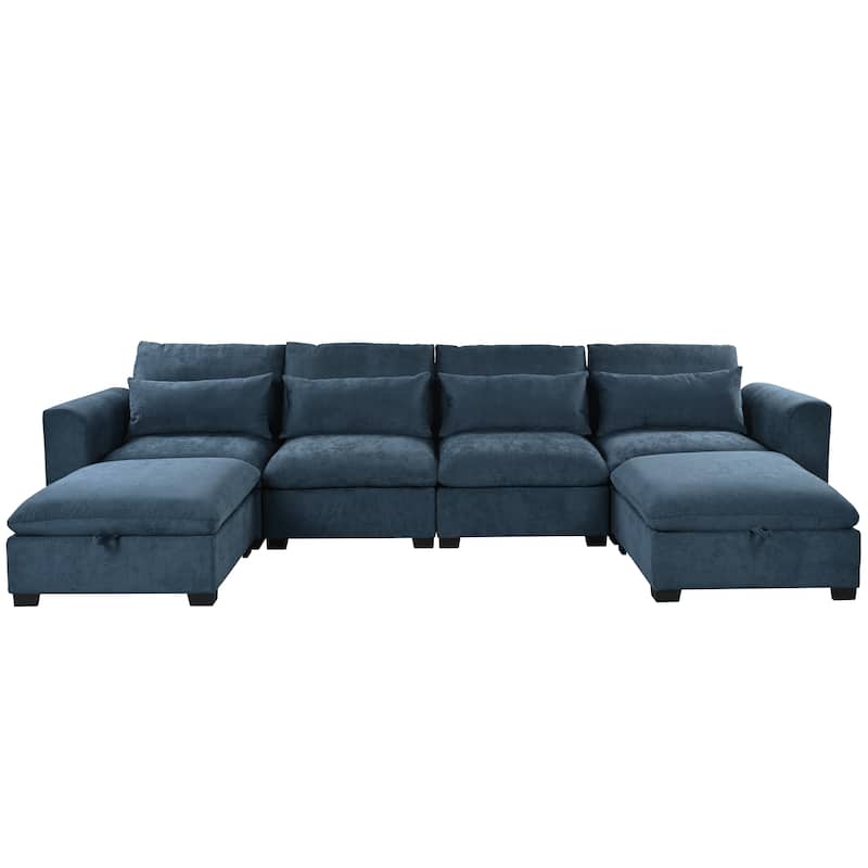 Roomfitters Large U-Shaped Modular Sectional Sofa with 2 Ottomans, Chenille Fabric L-Shaped Corner Couch for Living Room
